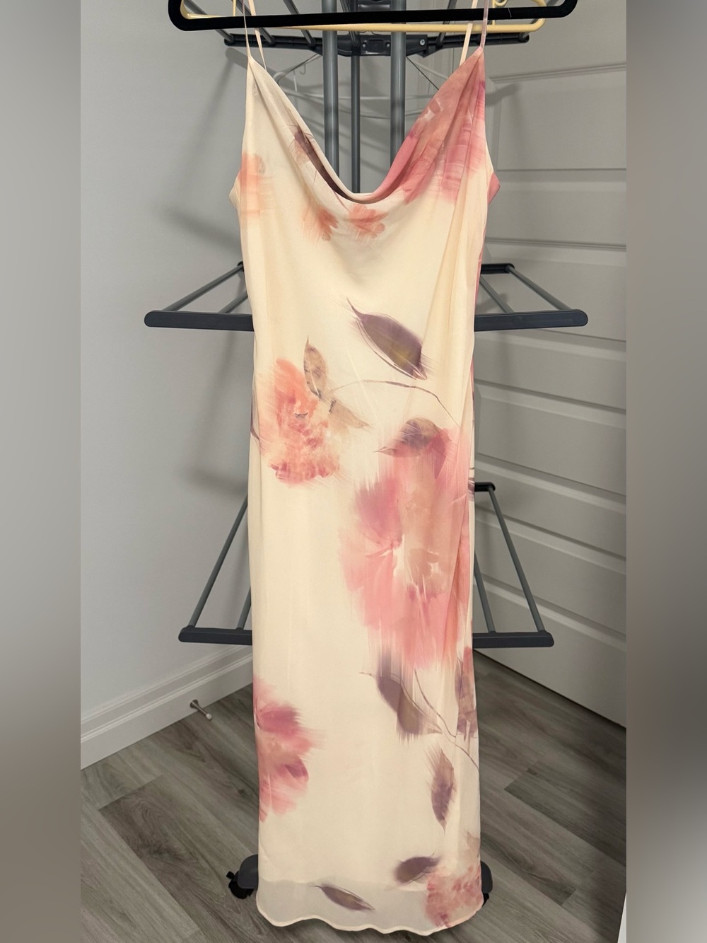Dynamite Cream Slip Midi Dress with Pink Floral Wash